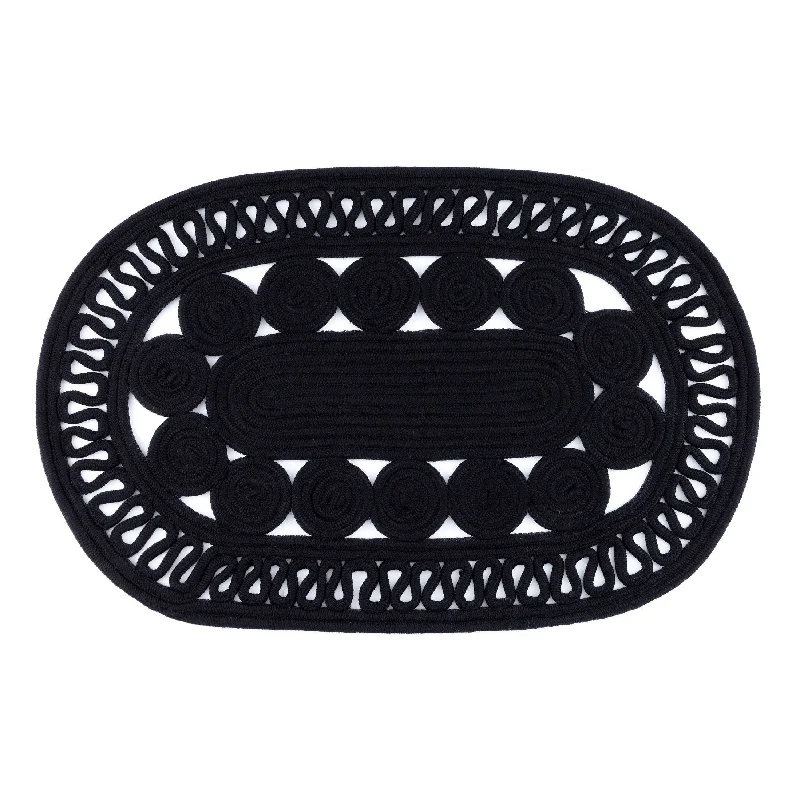 affordable plush carpet for living rooms-Audrey Black Handwoven Indoor/Outdoor Oval Rug