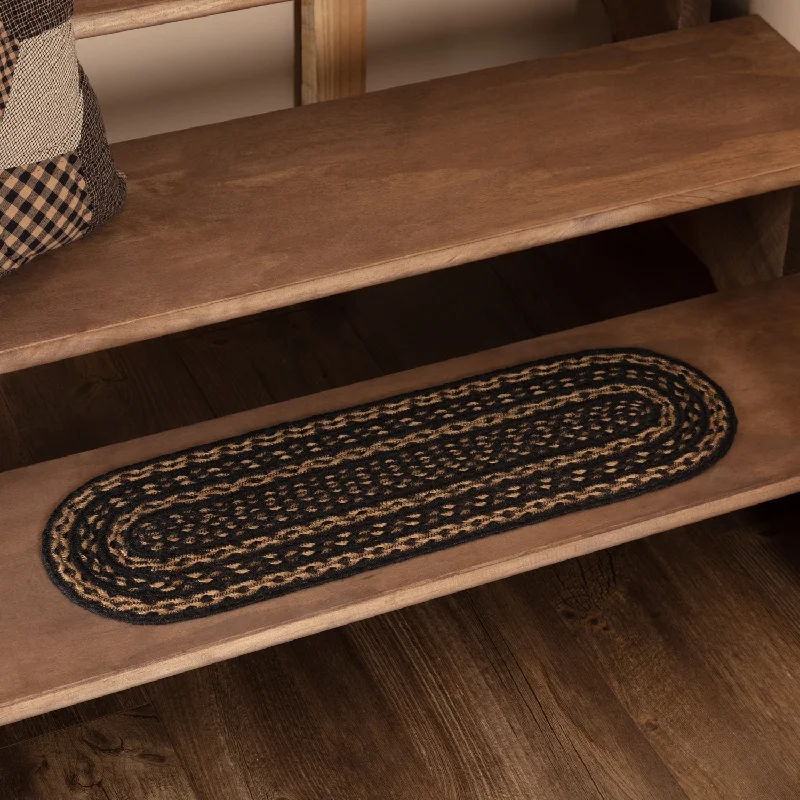 low-cost carpet for home improvement-Black Primitive Flooring VHC Farmhouse Stair Tread Jute Oval - 8.5x27