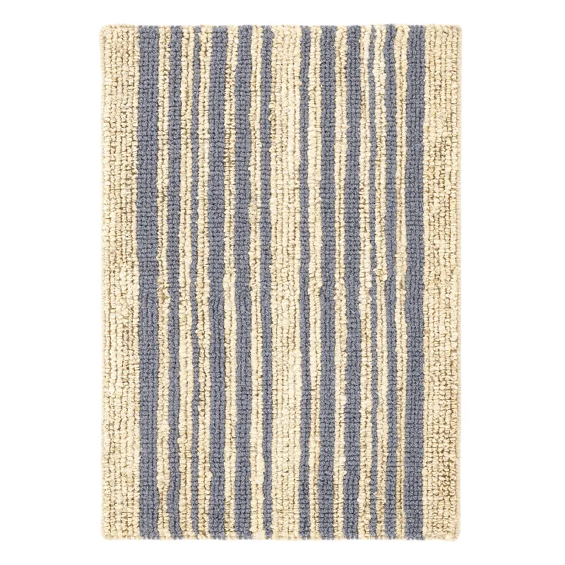 custom carpet installation services-Calder Stripe Pewter Blue Handwoven Jute Rug