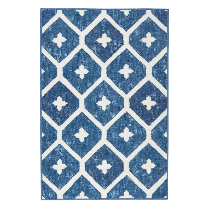 shaggy rug and carpet for cozy living rooms-Elizabeth Navy Machine Washable Rug