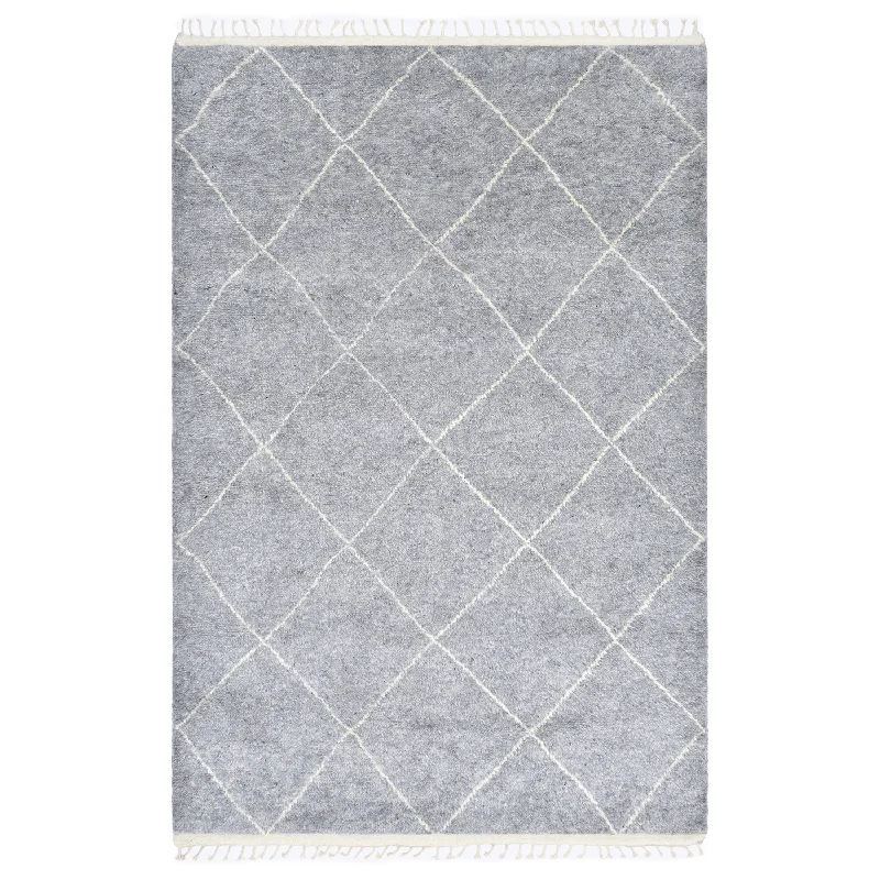 plush rug and carpet for bedroom-Grey Moroccan Wool Cotton Blend Rug