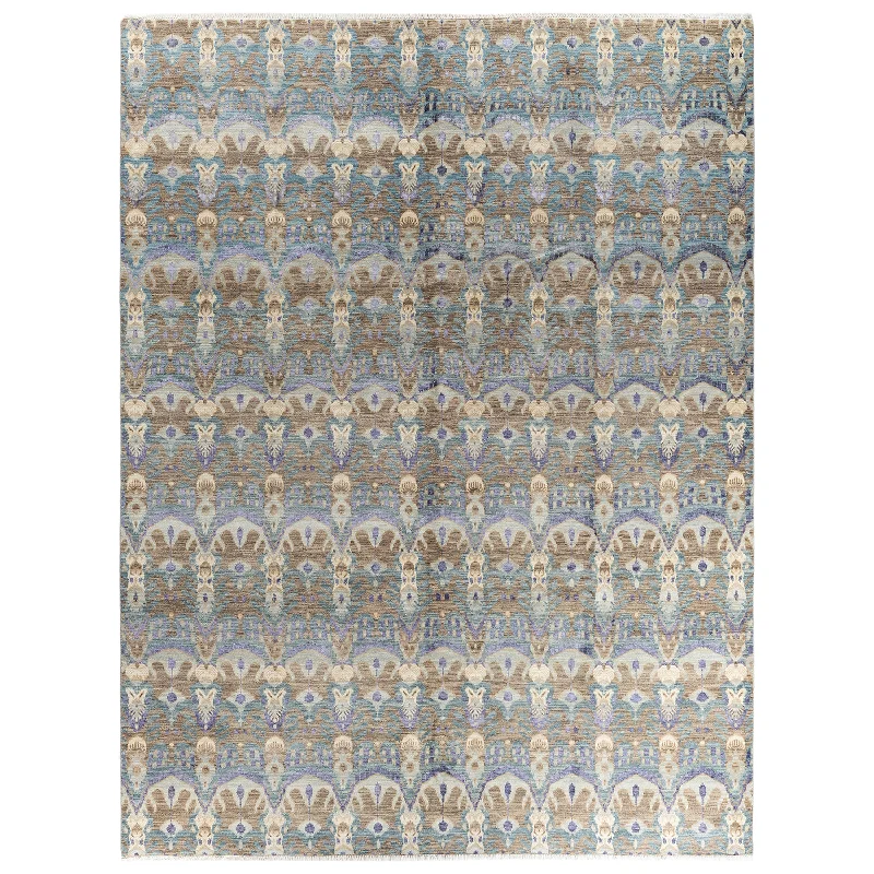 premium quality carpet for home interiors-Grey Traditional Wool Slik Blend Rug - 9'1" x 12'