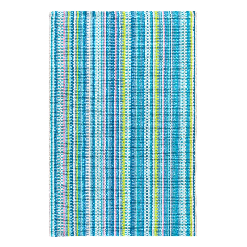 multi-color carpet options for living spaces-Lucky Stripe Blue/Green Handwoven Cotton Rug