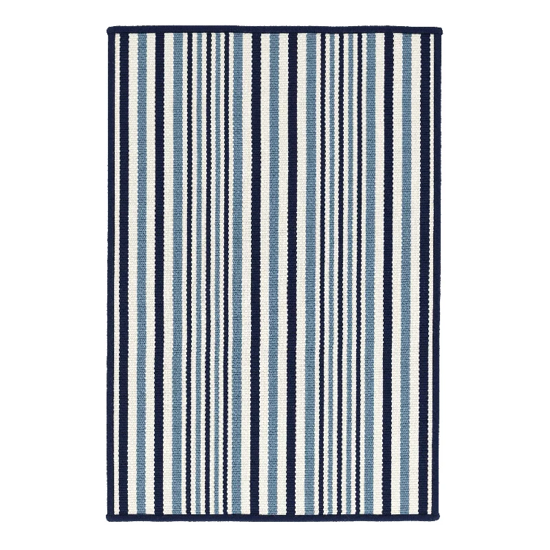 trendy wool carpets for office spaces-Lyndon Stripe Denim Woven Indoor/Outdoor Custom Rug