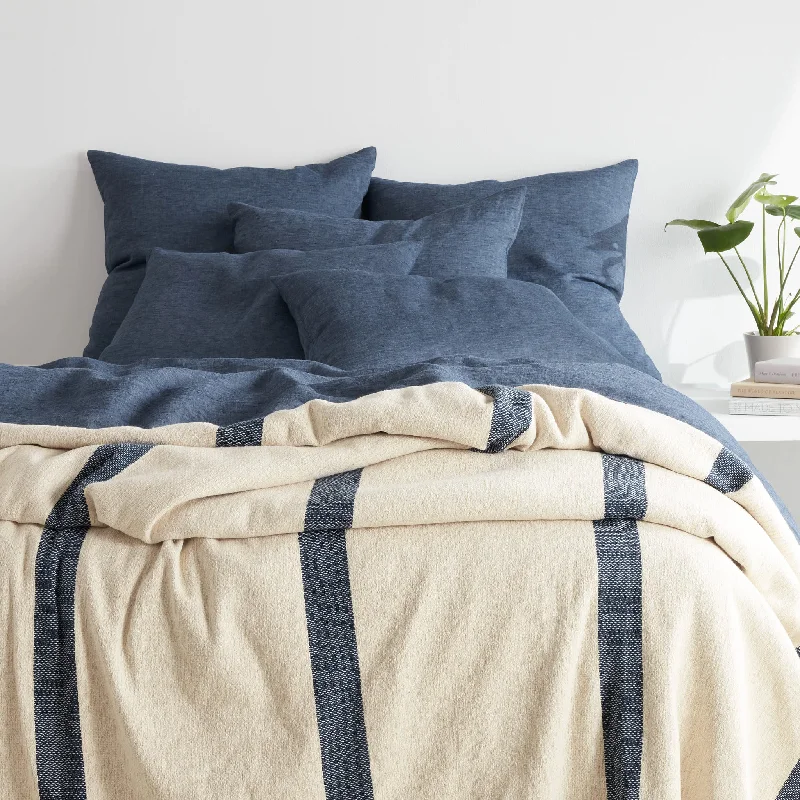 shaggy carpet for warm home-Magnolia Stripe Navy Blanket