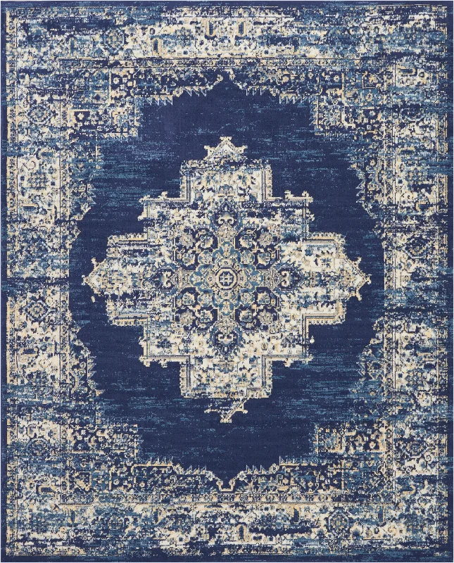 area rug and carpet for stylish living rooms-Nourison Grafix GRF14 Navy Blue Area Rug