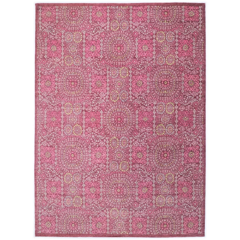 shaggy carpet for large spaces-Pink Transitional Wool Cotton Blend Rug - 9'2" x 12'5"