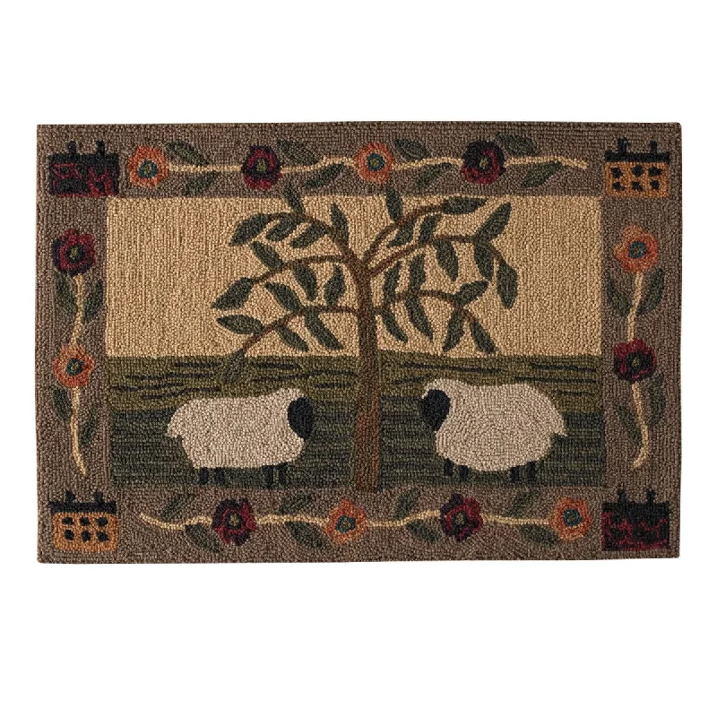 carpet for rooms with children-Park Designs Willow & Sheep Hooked Rug - 2'x3'