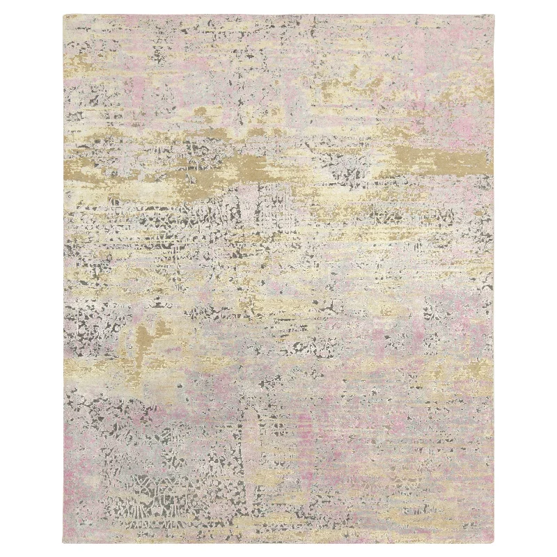 premium wool carpet for high-end decor-Pink Contemporary Wool Silk Blend Rug - 8'1" x 9'11"