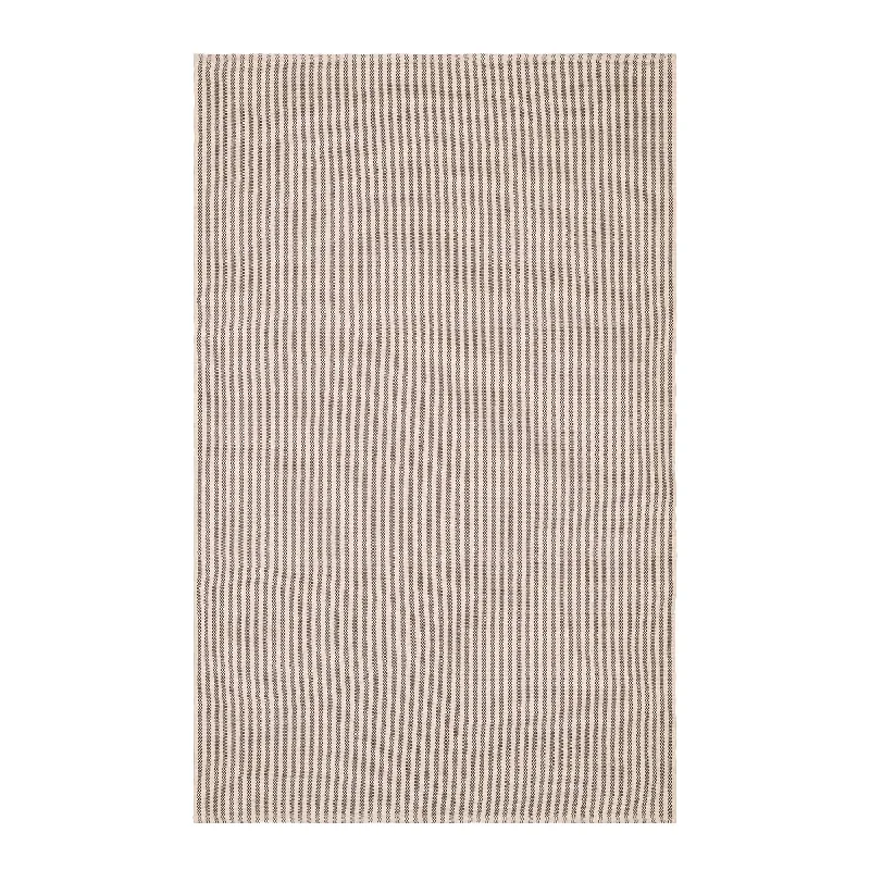 soft wool carpet for luxury living spaces-Pinstripe Brown/Ivory Handwoven Indoor/Outdoor Rug