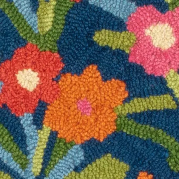 eco wool carpets for modern designs-Playful Posies Navy Hand Micro Hooked Wool Rug Swatch