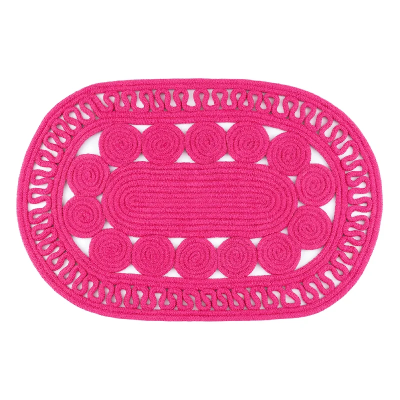 durable wool carpet for home office-Reef Fuchsia Handwoven Indoor/Outdoor Oval Rug