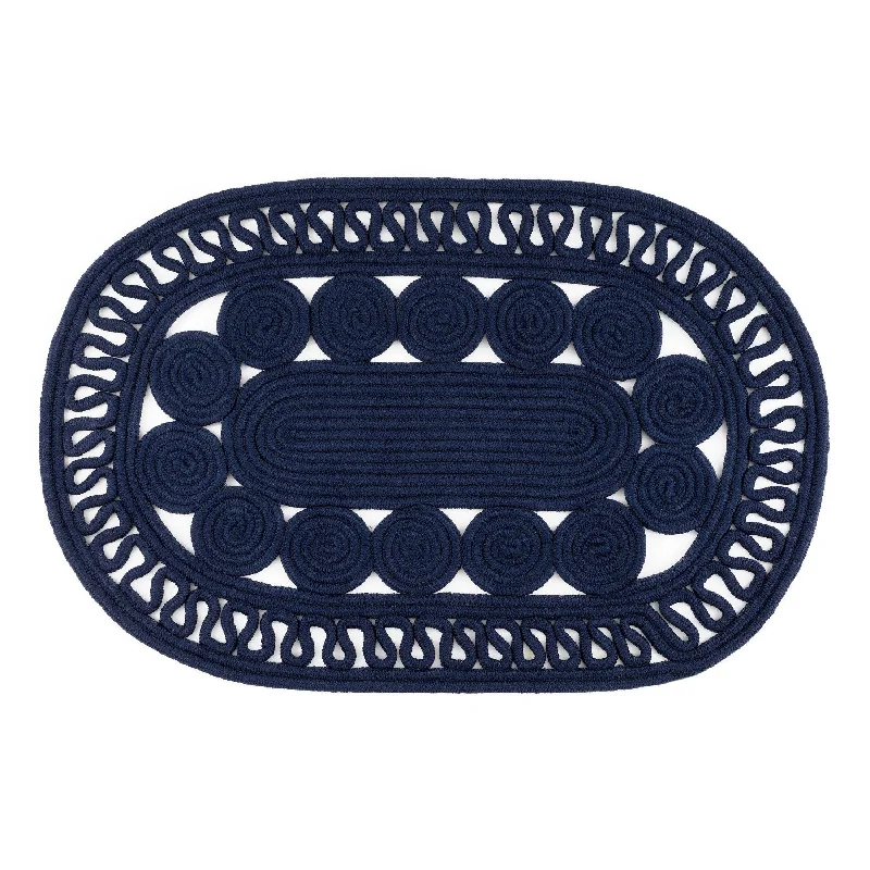 custom carpet for luxury apartments-Reef Navy Handwoven Indoor/Outdoor Oval Rug