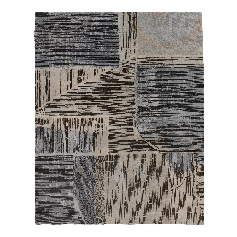 soft wool carpet for modern homes-Grey Contemporary Tibetan Wool Silk Blend Rug - 8' x 10'