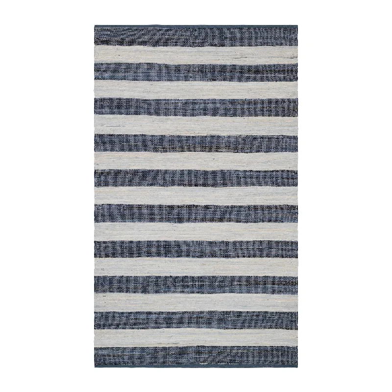 large area carpet for minimalist rooms-Striped Rag Denim Handwoven Cotton Rug