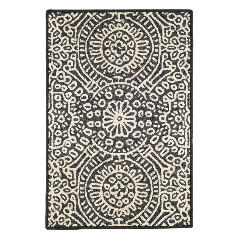 stain-resistant carpet for home with pets-Temple Charcoal Hand Micro Hooked Wool Custom Rug