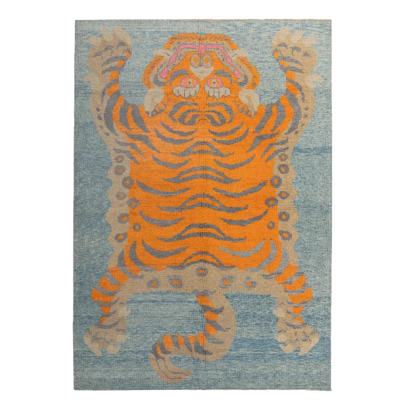 luxurious wool carpet for upscale home-Blue Contemporary Tiger Wool Rug - 6'11" x 10'5"