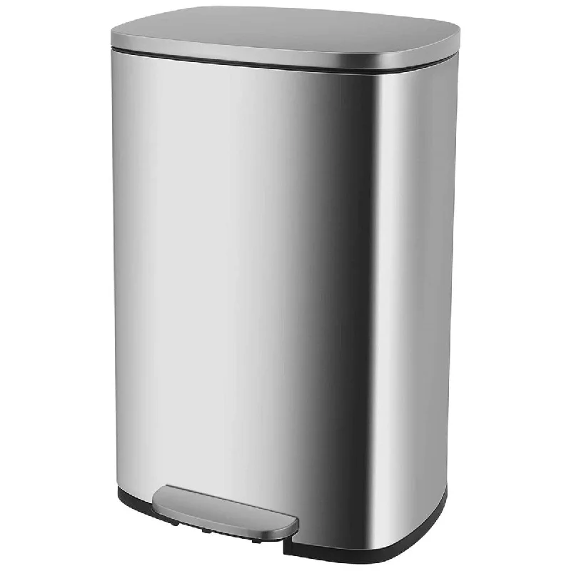 residential-garbage-can-13.2 Gallon(50L) Trash Can, Fingerprint Proof Stainless Steel Kitchen Garbage Can with Inner Bucket and Lids, Pedal Rubbish Bin