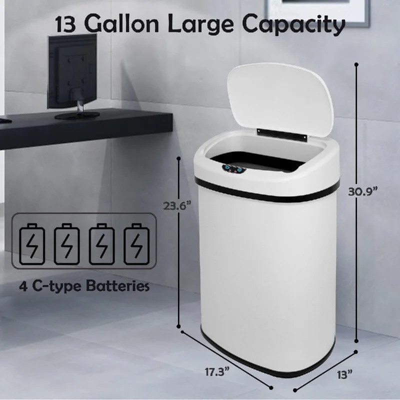 stainless-steel-trash-bin-13 Gallon Stainless Steel Trash Can, Kitchen Garbage Can with Lid, Auto Motion Sensor Trash Bin, Smart Touchless Garbage Bin