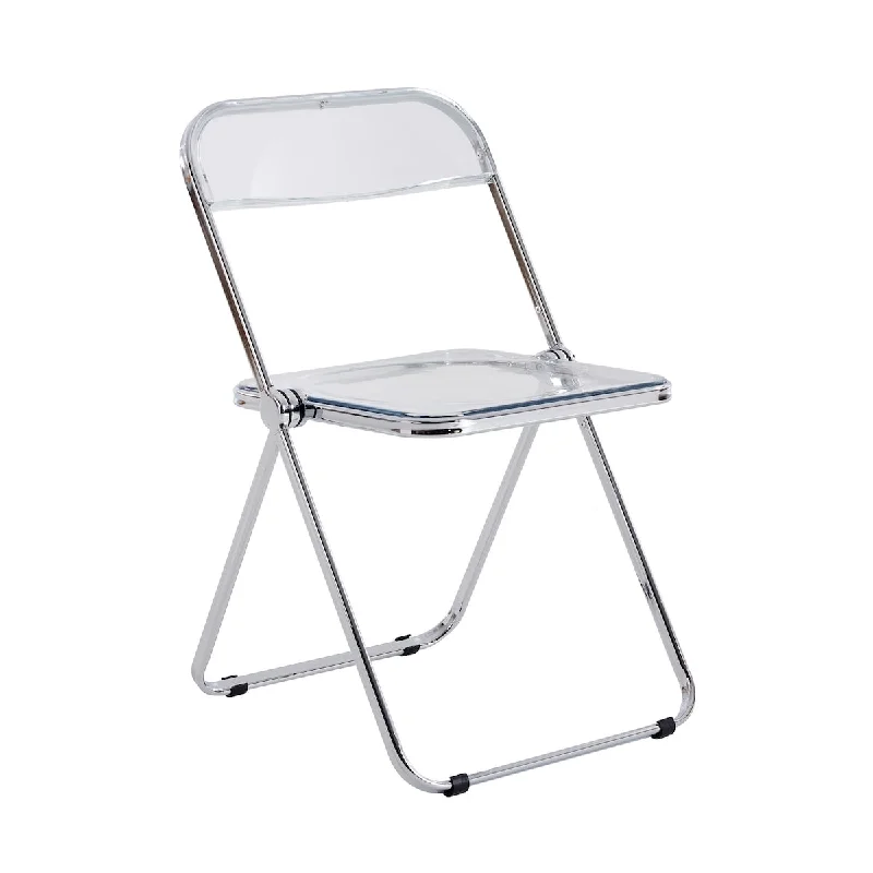 stylish armless office chair -Clear Transparent Folding Chair office chair coffee chair meeting room chair Pc Plastic Living Room Seat - Steel