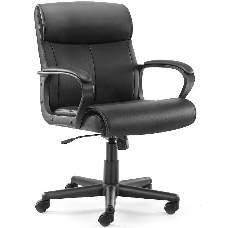 gaming-style office chair with ergonomic support -Mid Back Office Desk Chair with Padded Armrests PU Leather Home Office Chair - PU Leather