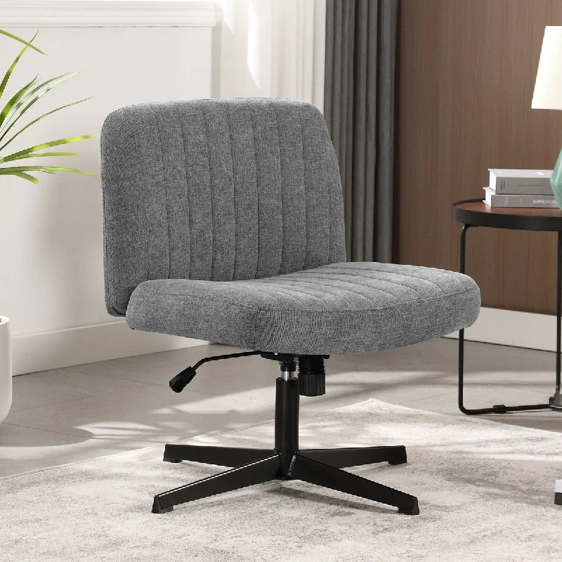 wooden office chair with cushioned back -Office Chair Armless Desk Chair No Wheels, Fabric Padded Wide Seat Home Office Chairs, 115° Rocking Mid Back Cute Computer Chair