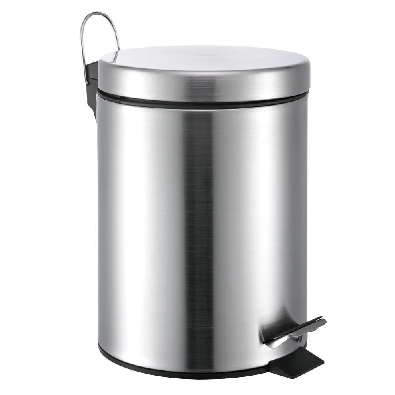 trash-can-with-swing-lid-Round Stainless Steel Step-lift Lid 5-liter Garbage Can