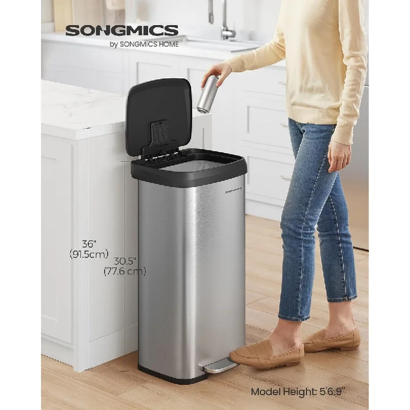 outdoor-waste-bin-SONGMICS Kitchen Trash Can, 18 Gallon Stainless Steel Garbage Can