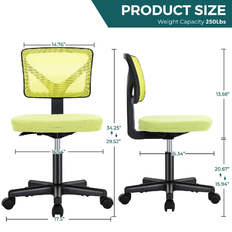 rolling office chair with lockable wheels -Sweetcrispy Armless Desk Chair Small Home Office Chair with Lumbar Support - Nylon Mesh