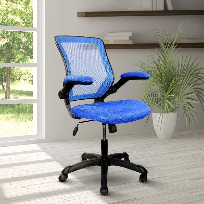 ergonomic office chair with waterfall seat -Techni Mobili Mesh Task Office Chair with Flip Up Arms - Polyester