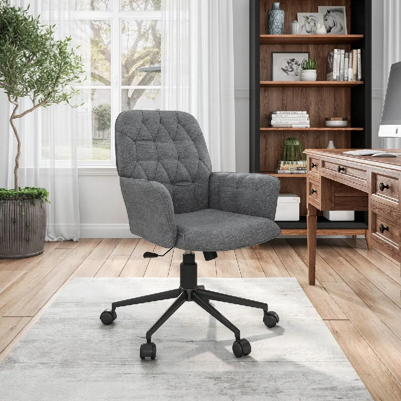 office chair with breathable mesh and lumbar support -Techni Mobili Modern Upholstered Tufted Office Chair with Arms - Polyester