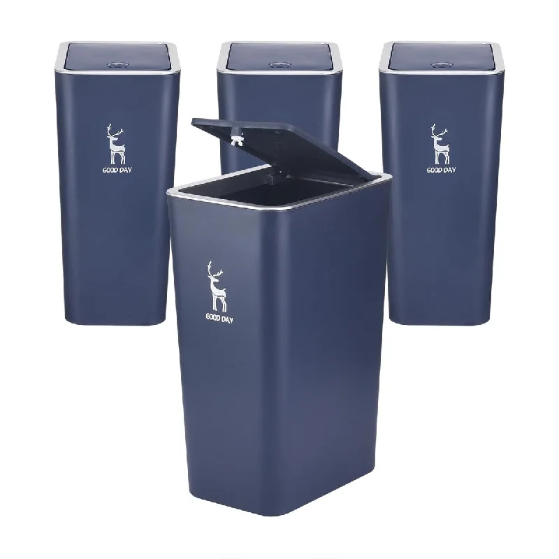 kitchen-waste-bin-Trash Can, Plastic Garbage Can, 4 Pack 2 Gallon Waste Basket, Modern Home Garbage Bin with Push Button, Commercial Trash Bin