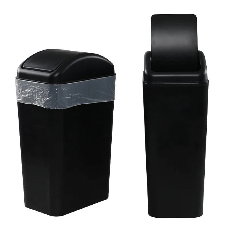 heavy-duty-garbage-can-for-yard-12 Liter Plastic Trash Can With Swing Lid, 2 Pack, Black Kitchen Garbage Can