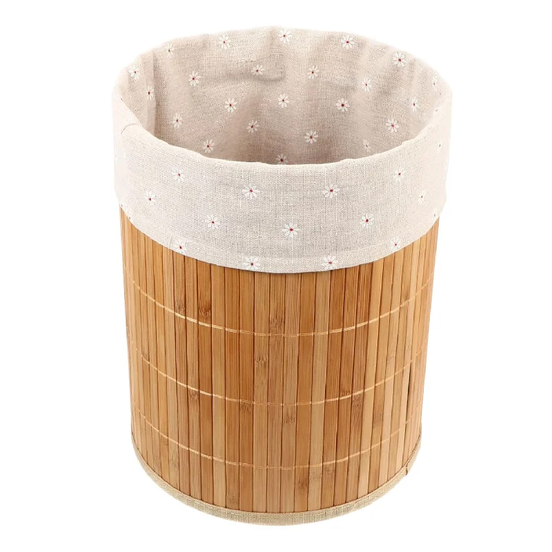 garbage-can-for-small-kitchen-1Pc Bamboo Trash Can Round Trash Can Collapsible Garbage Can Garbage Cans Woven