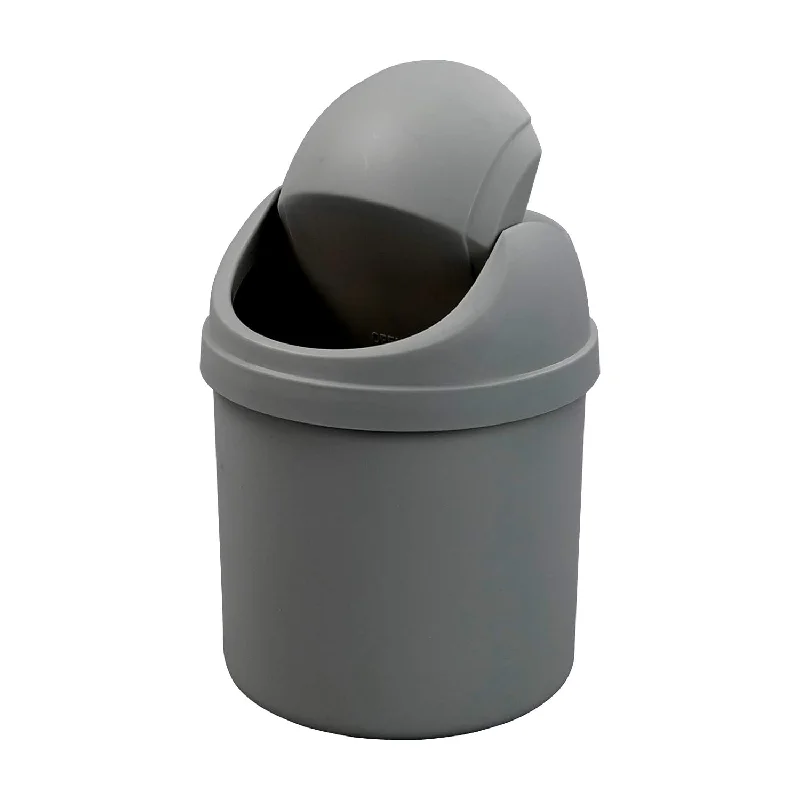 garbage-bin-for-trash-2 L Plastic Mini Desktop Trash Can, Tiny Garbage Can With Swing Lid, Gray