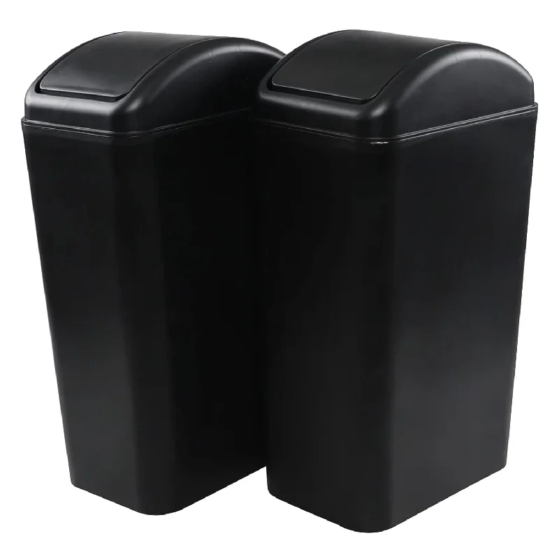 indoor-waste-bin-for-garbage-2 Pack 14 L Slim Garbage Can With Swing Lid, Black Plastic Kitchen Trash Can