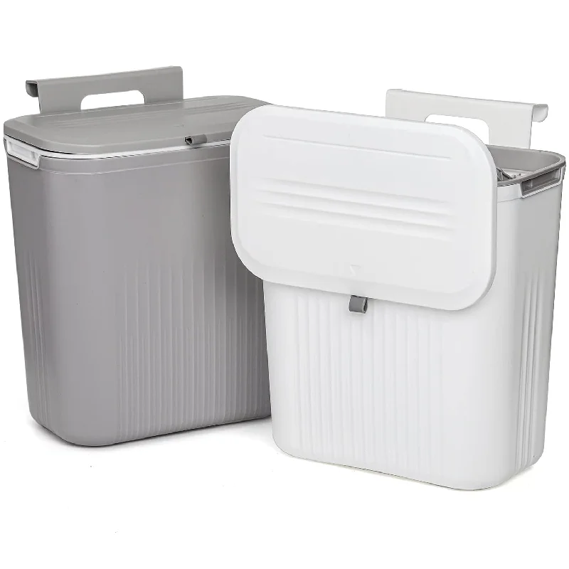 trash-can-with-two-compartments-2 Pack 2.4 Gallon Kitchen Compost Bin, Hanging Trash Can With Lid Garbage Can Fo