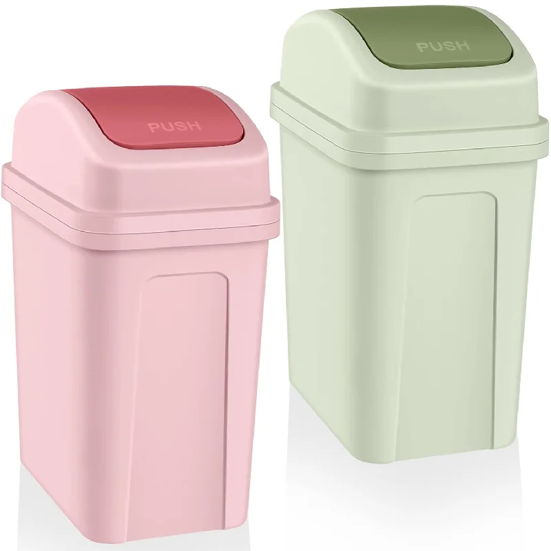 trash-bin-with-foot-pedal-2 Pcs Bathroom Trash Can With Swing Lid Small Garbage Can Plastic Bathroom Trash