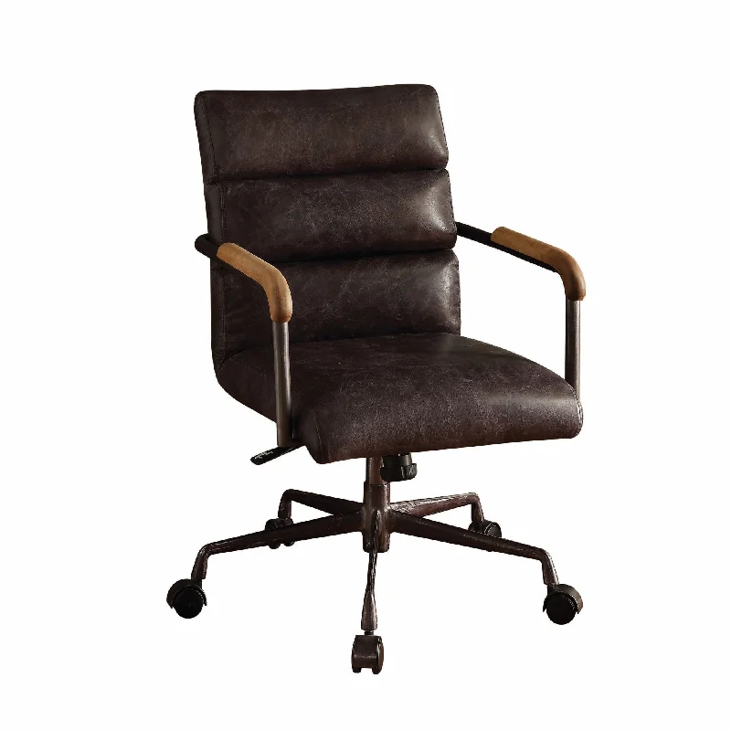 adjustable ergonomic office chair for work -Black and Dark Brown Adjustable Swivel Leather Rolling Executive Office Chair