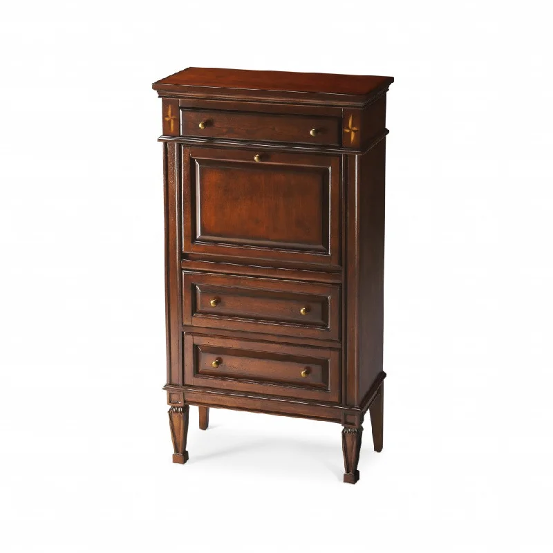 modern office writing desk with storage-28" Brown Rubberwood Wood Secretary Desk With Three Drawers