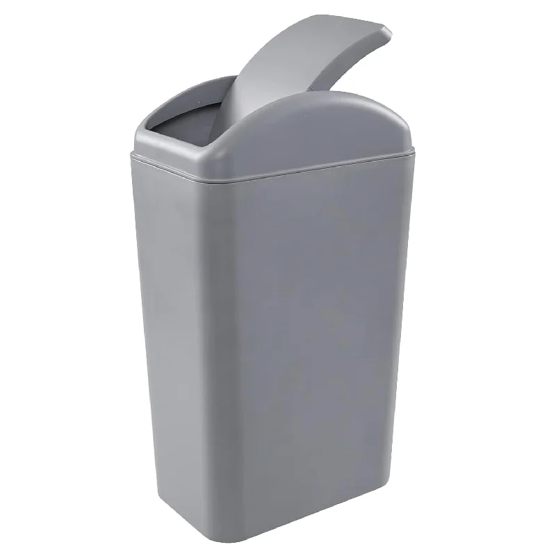 trash-bin-with-lid-for-outdoor-3.5 Gallon Plastic Small Garbage Can With Swing Lid, Swing Top Trash Can, Gray