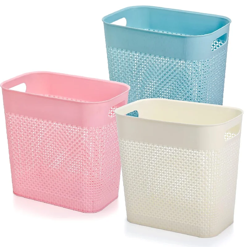 trash-can-for-families-3 Pack 3 Gallon Plastic Trash Can Slim Waste Basket, Large Garbage Can Cute Tras