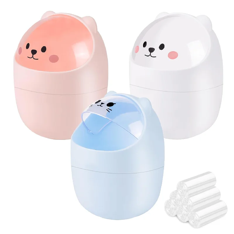 trash-can-for-small-apartment-3 Pack Cute Desktop Trash Can With 180 Trash Bags, Creative Small Garbage Can Wi