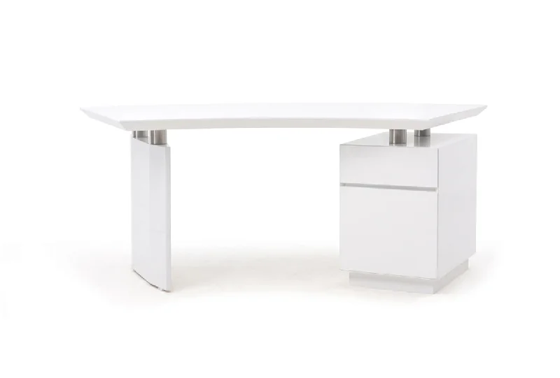 corner desk with multiple storage units-59" White Stainless Steel Executive Desk With Two Drawers