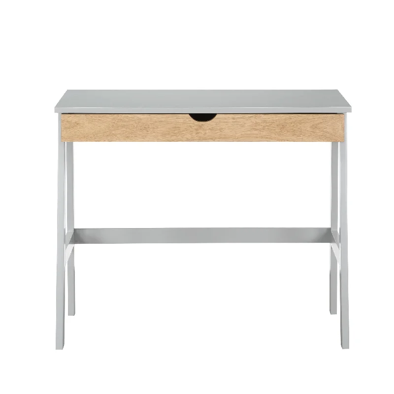 wood and metal combination desk-36" Gray and Natural Writing Desk