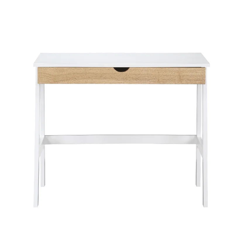 high-quality desk for gamers-36" White and Natural Writing Desk