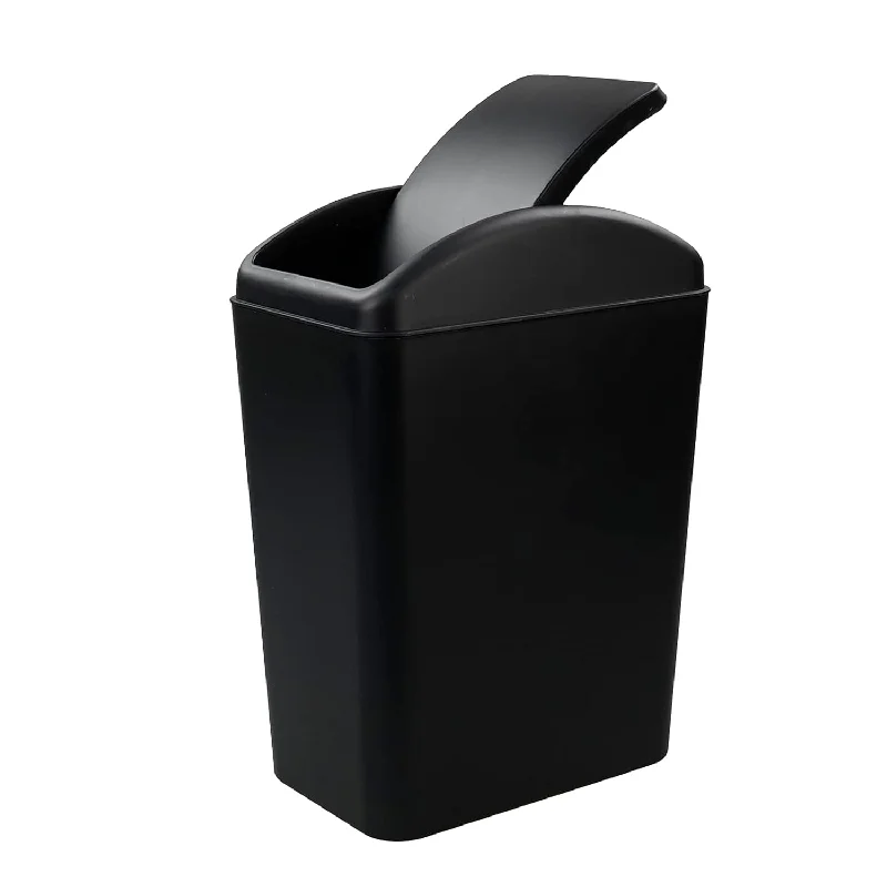 dual-compartment-trash-bin-4.2 Gallon Small Plastic Trash Can With Swing Lid, Garbage Can For Kitchen, Blac