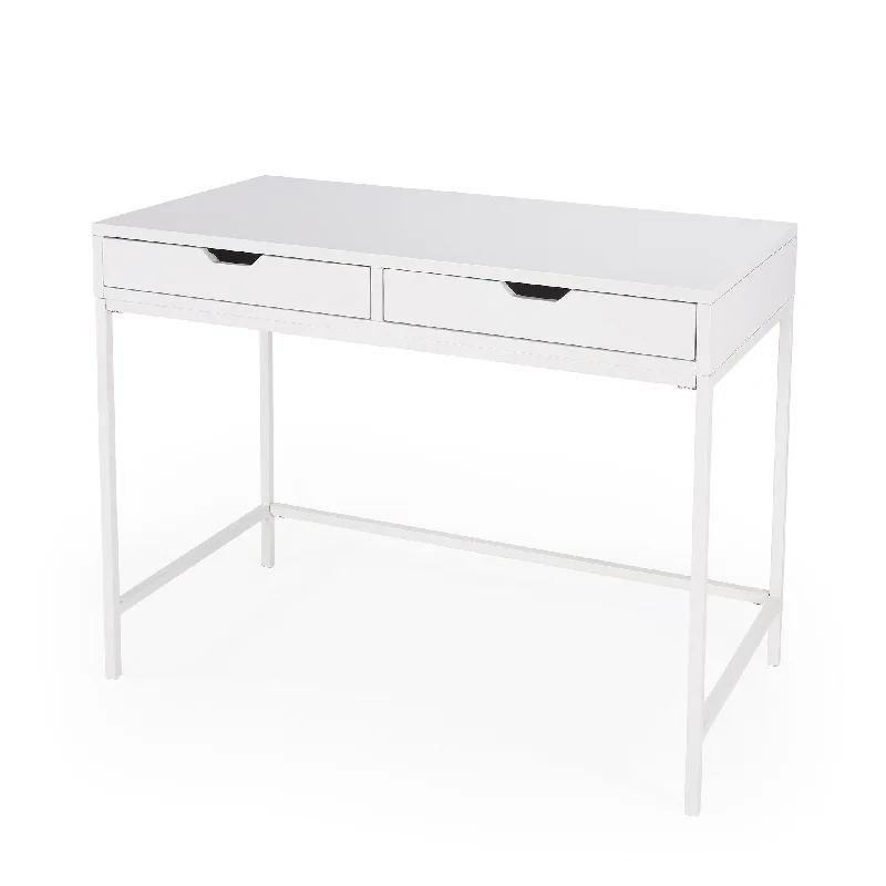 modern custom-built desk-40" White Rubberwood Wood Writing Desk With Two Drawers