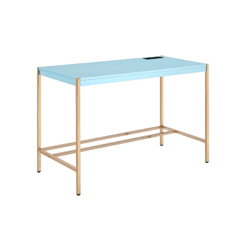 space-efficient corner computer desk-42" Baby Blue and Gold Writing Desk