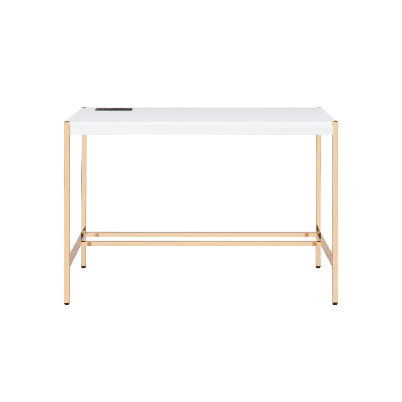 corner workstation with drawer-42" White and Gold Writing Desk